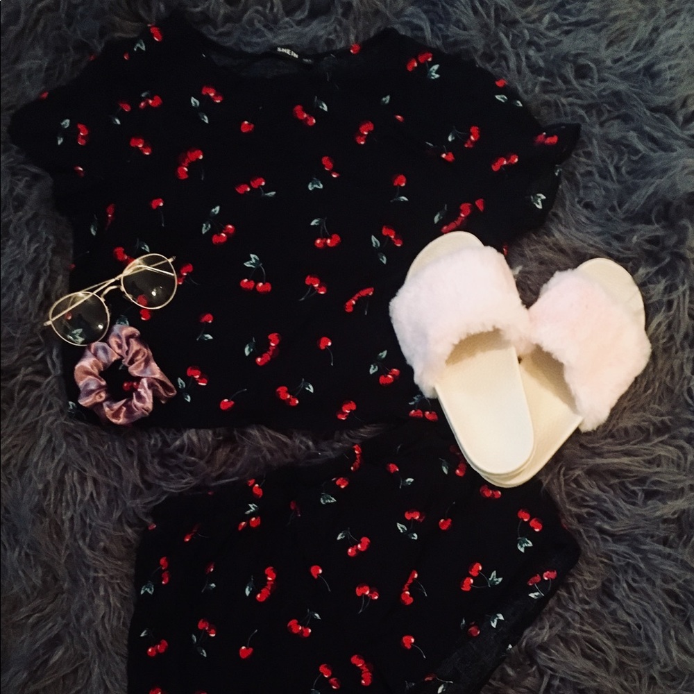 Girls cherry print pajama set
